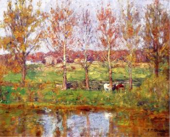 Theodore Clement Steele : Cows by the Stream
